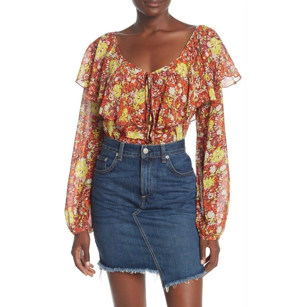 Free People Say it to Me Bodysuit Womens XS Whimsy Boho Flowy Fairy Balloon Slve